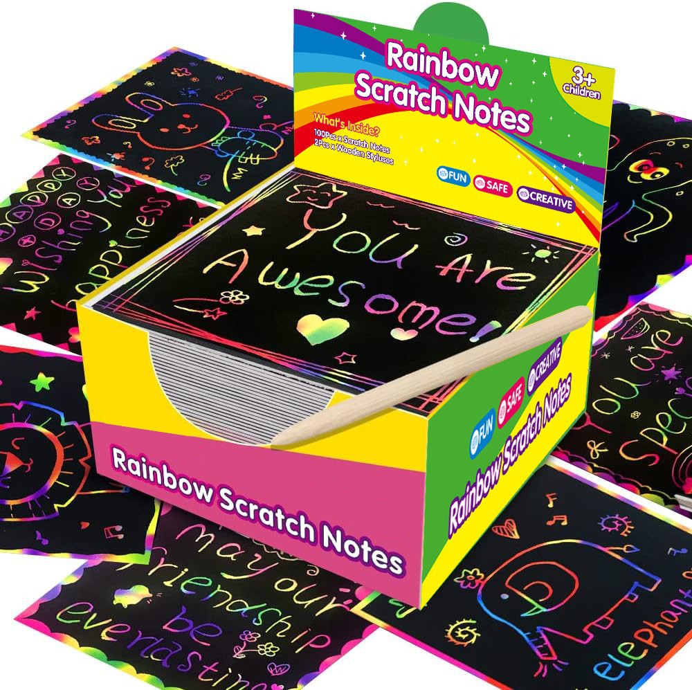 100 Sheets 9cm x 9cm Fluro Scratching Paper Art Kit