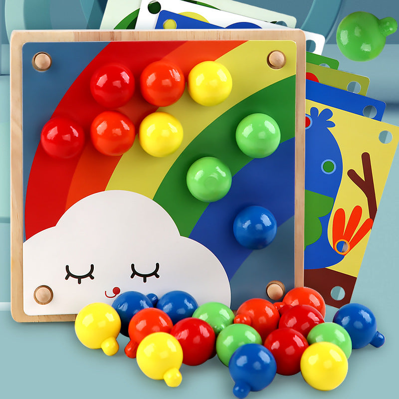 Wooden Mushroom Nail Mosaic Pegs Board kids Activity Toy