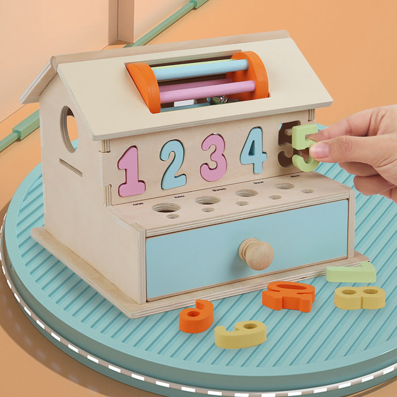 Montessori Multi Activities Geometric Shape Sorting Box Toddler Fine Motor Skill Wooden Toy Display Stand