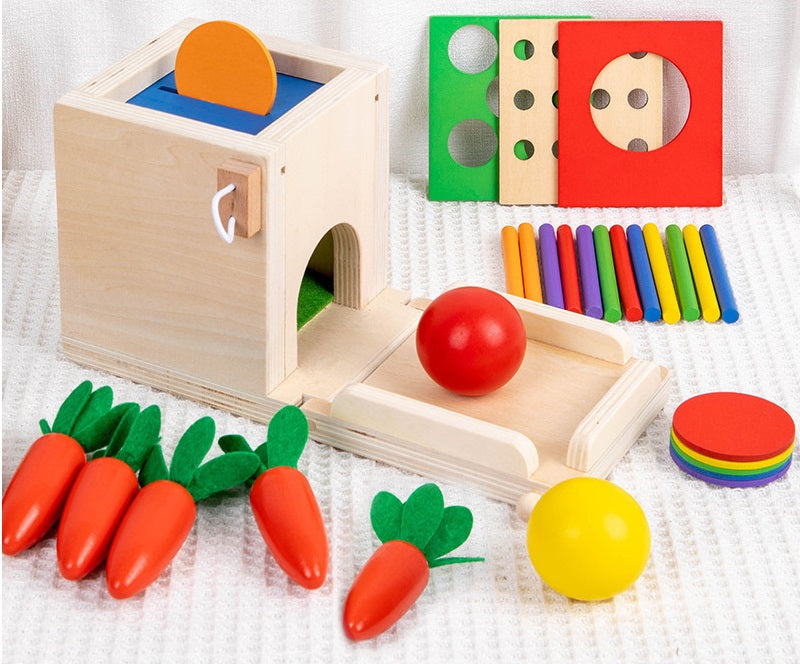Montessori 4 in 1 Interchangeable Object Permanence Box Activity Box Kids Geometric Sensory Fine Motor Skill Activity Toy !
