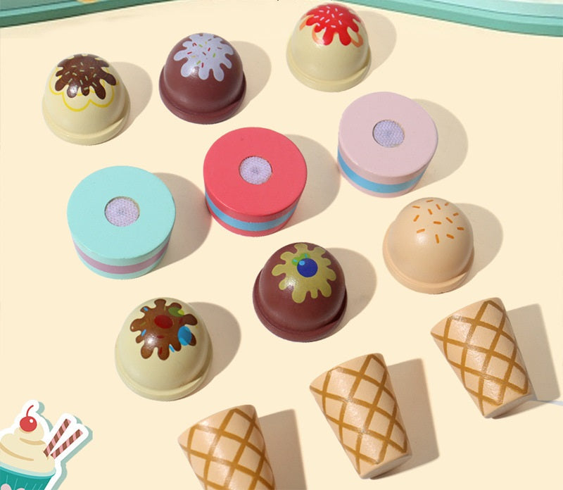 Wooden Ice Cream Pull Alone ice cream truck Toy Pretend play