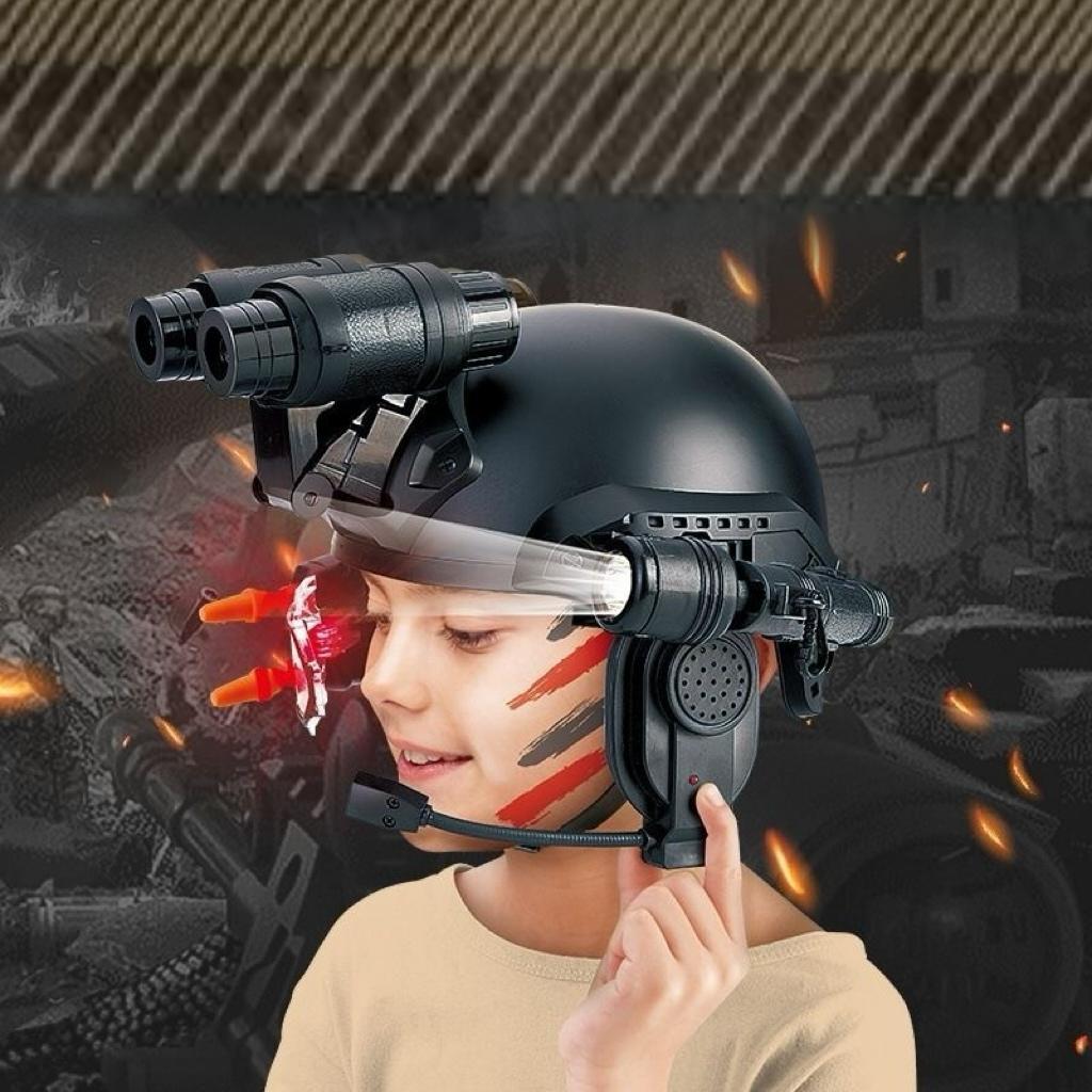 Multifunctional Tactical Helmet Children's Model Outdoor Set with Binoculars, Flashlight, High-Definition Telescope, Infrared and Amplifying Communication Microphone A Perfect Gift Toy for Boys