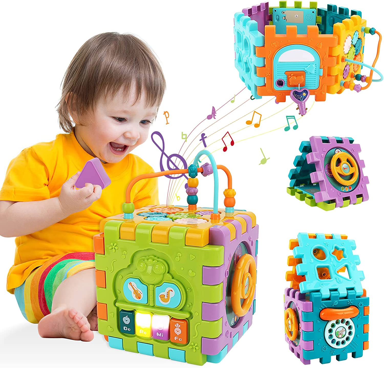 Activity Cube Baby Toys, 6 in 1 Musical Activity Cube Educational Toy with Music Lights and Piano Baby Toys 6-12 Months Plus, Toys for Kids