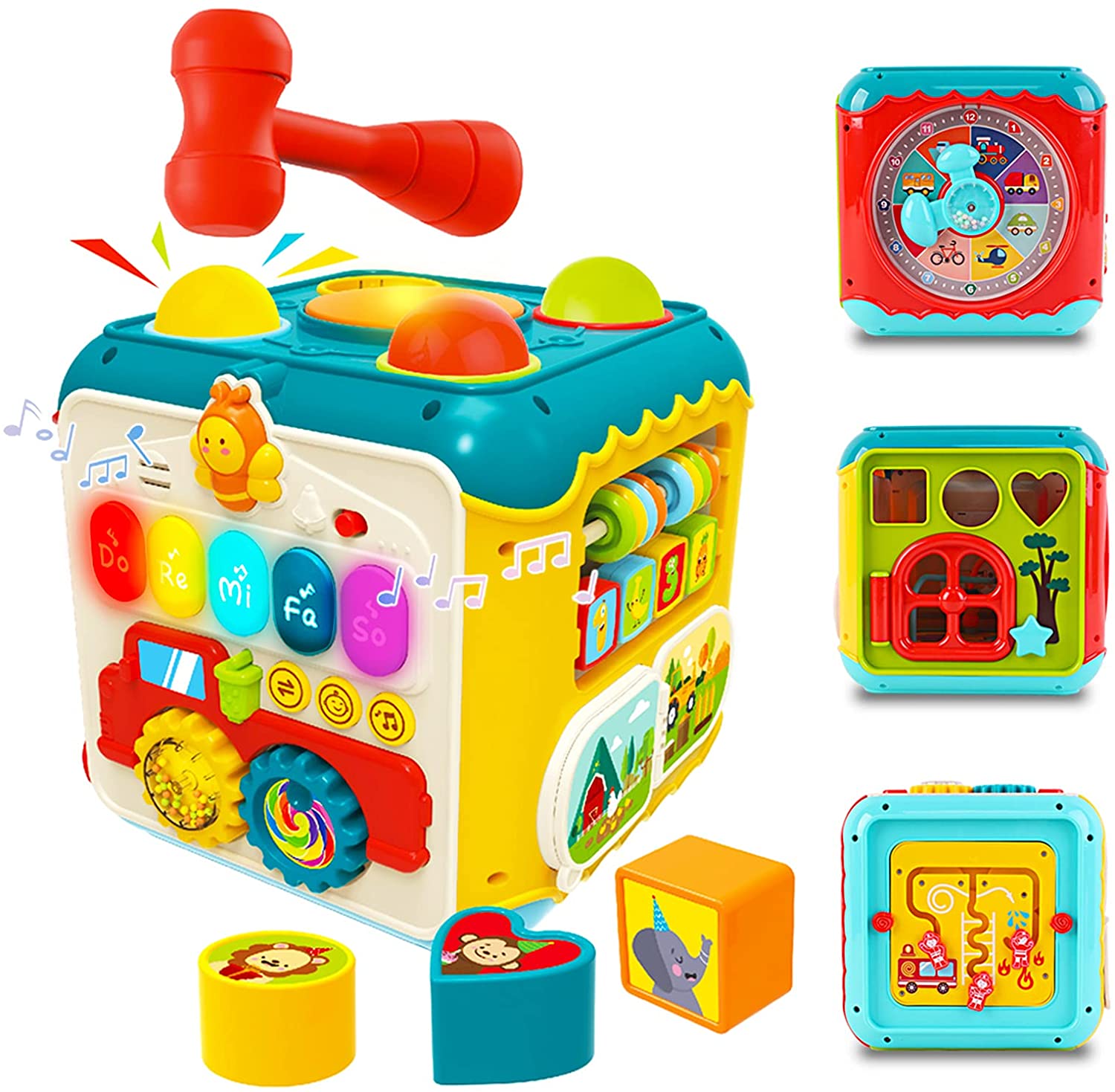 7-in-1 Activity Cube with Shapes Sorting Light and Piano Sound Early Learning Educational Toy Great Birthday Christmas Gift for Kids