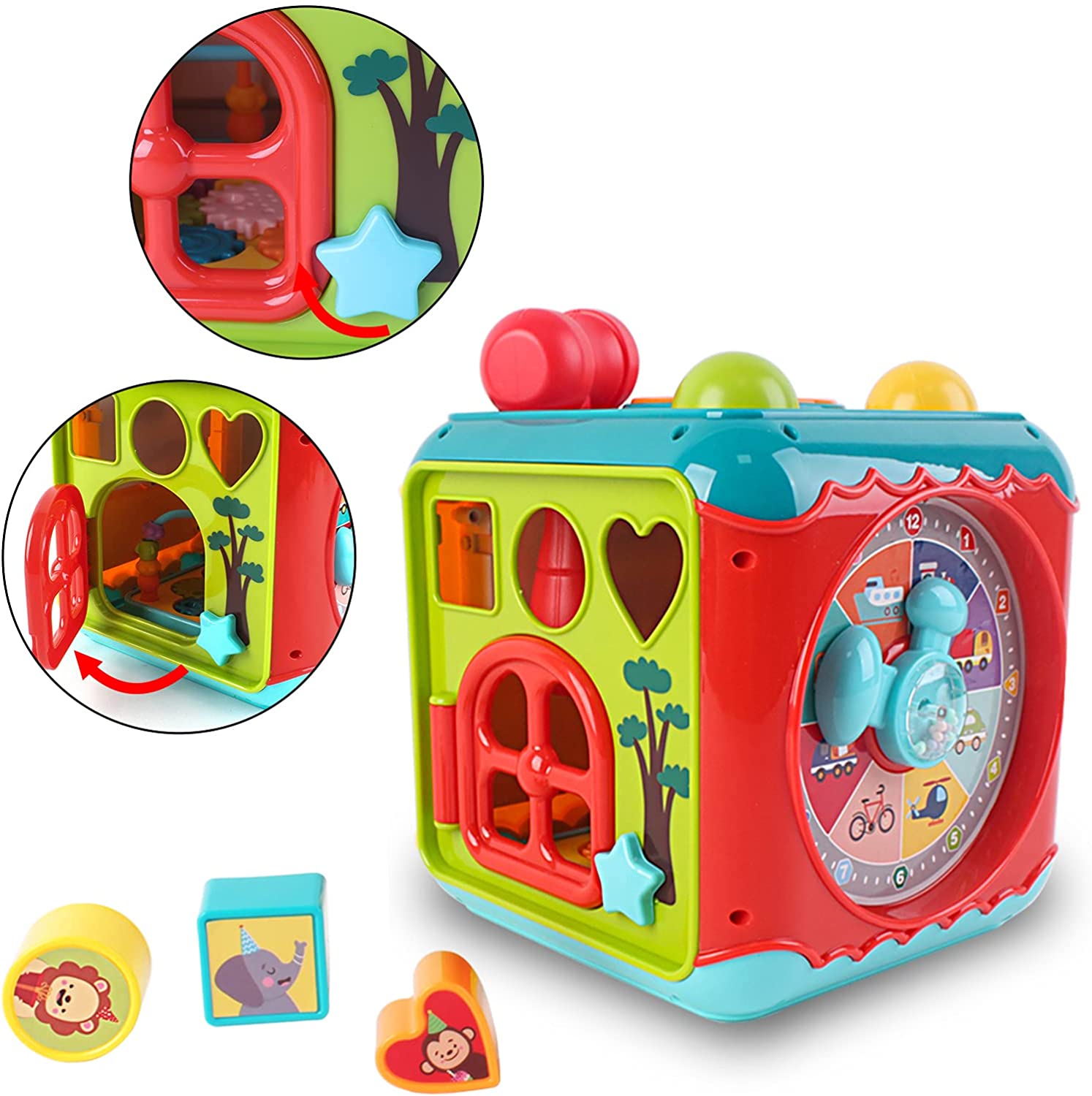 7-in-1 Activity Cube with Shapes Sorting Light and Piano Sound Early Learning Educational Toy Great Birthday Christmas Gift for Kids
