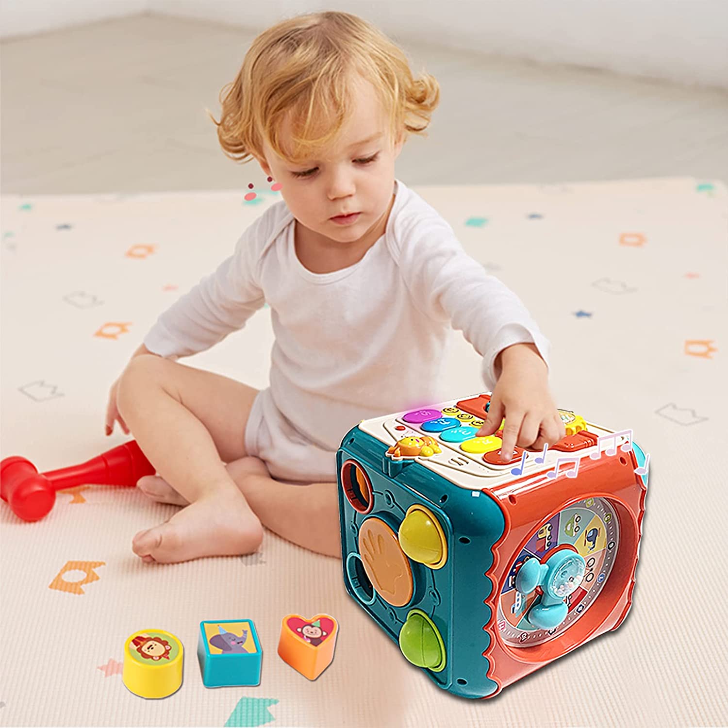 7-in-1 Activity Cube with Shapes Sorting Light and Piano Sound Early Learning Educational Toy Great Birthday Christmas Gift for Kids