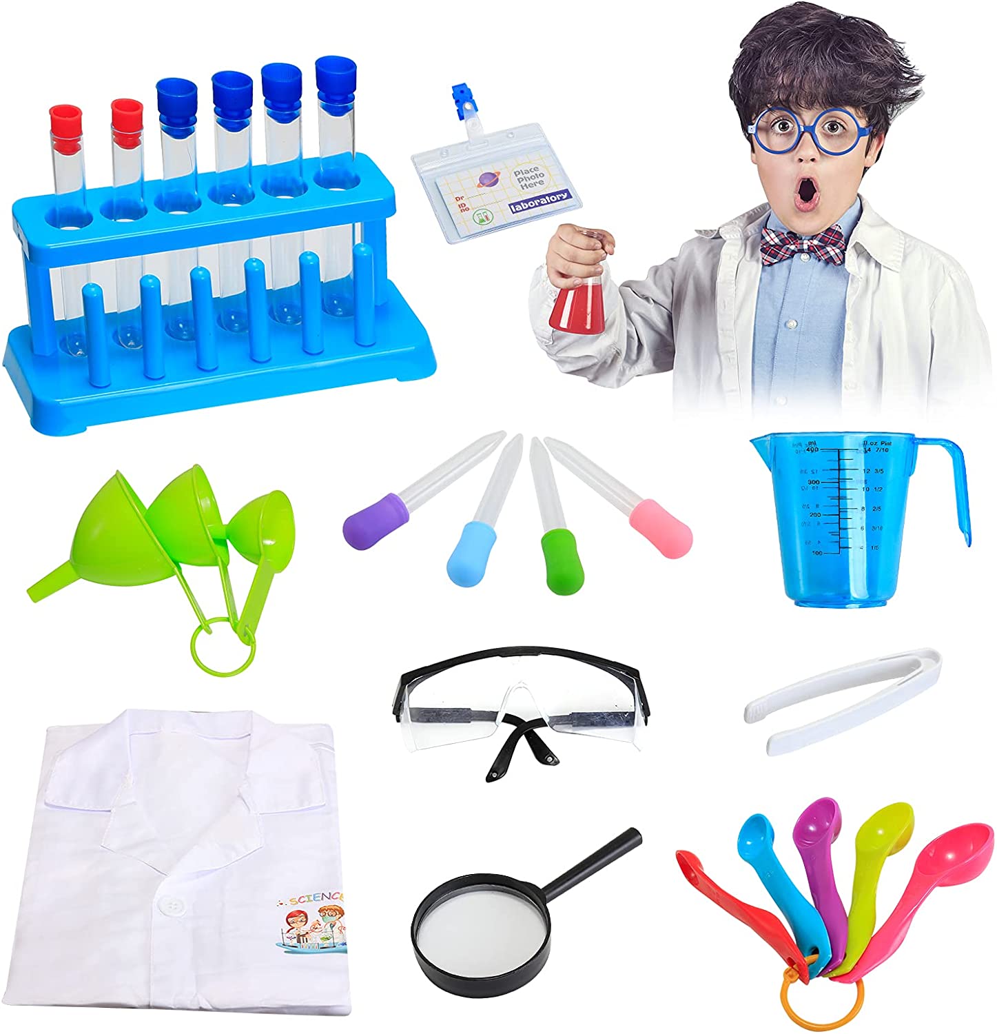 Kids Role Play Laboratory Science Kit with Goggles, Lab Coat & Variety of Play Science Equipment for Children