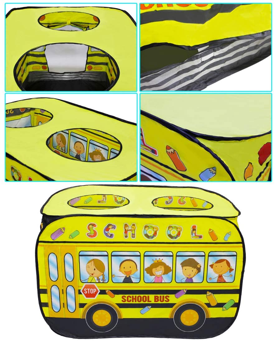 School Bus Foldable Play Tent -Children Play House Indoor Outdoor Play Toy Great Gift for Kids
