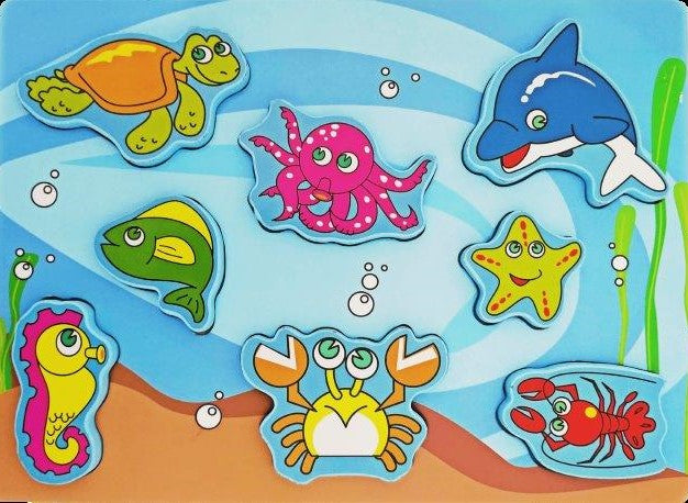 Wooden Sea Animals And Vehicles Learning Board