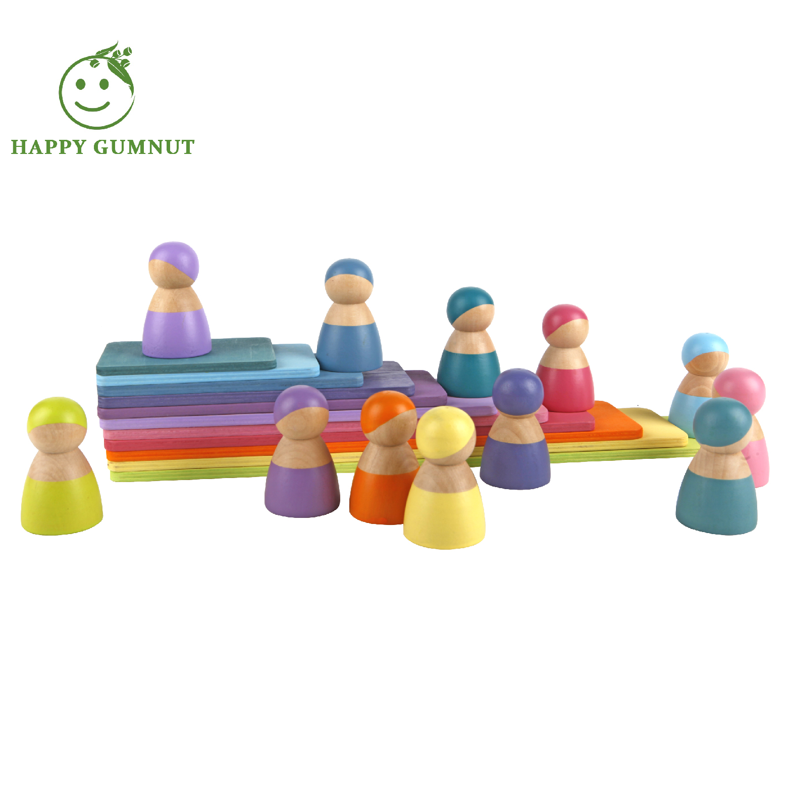 Pastel Colour Rainbow Stacking Bundle Semi-Circle Board, 12 Peg dolls