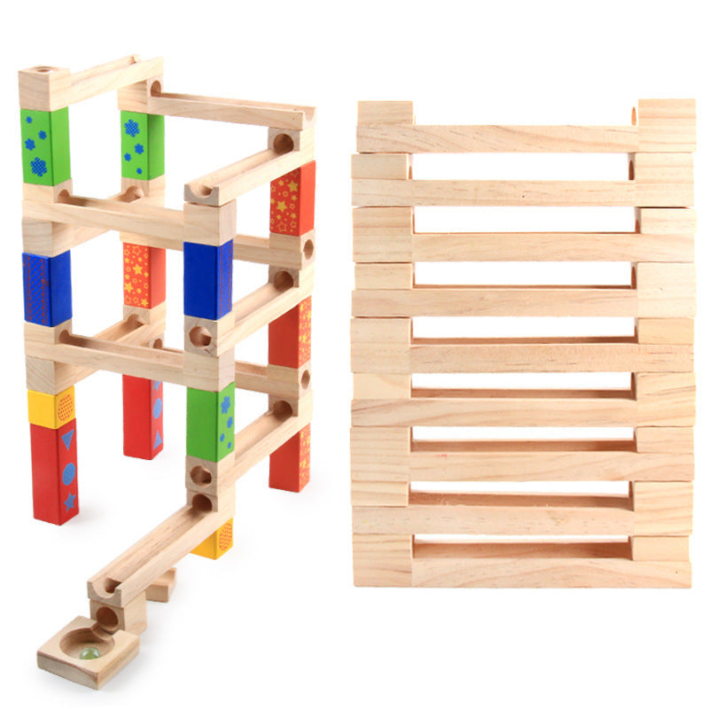 Medium Wooden track Marble Run Blocks toy set