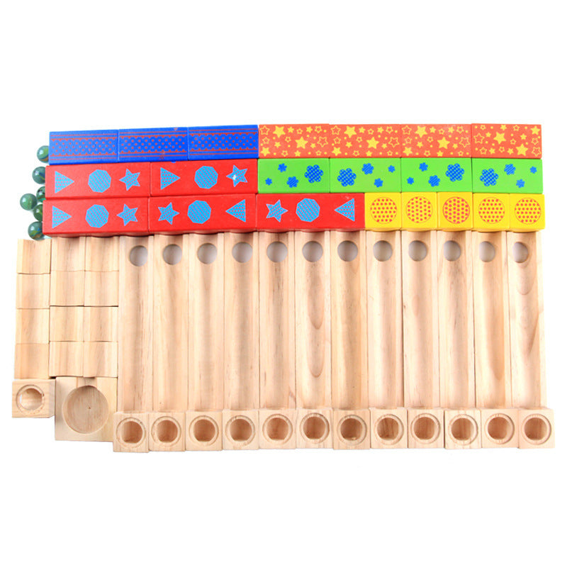 Medium Wooden track Marble Run Blocks toy set