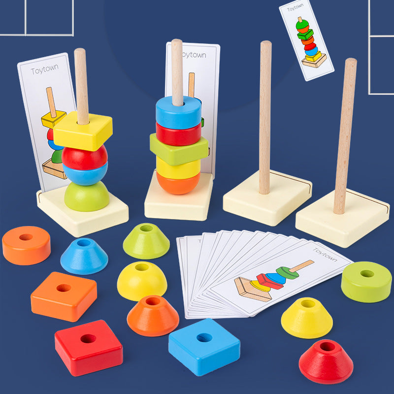 Jumbo Beads Sequencing Four Pillar Shape Stacker With Flash Cards
