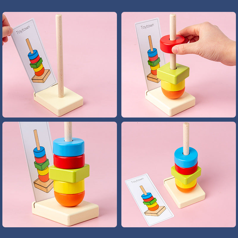Jumbo Beads Sequencing Four Pillar Shape Stacker With Flash Cards