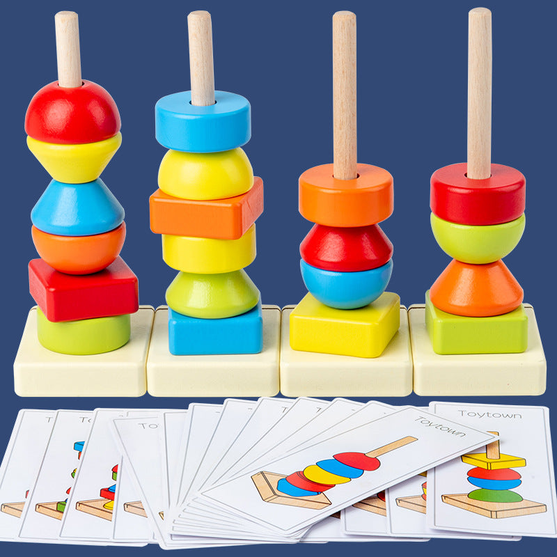 Jumbo Beads Sequencing Four Pillar Shape Stacker With Flash Cards