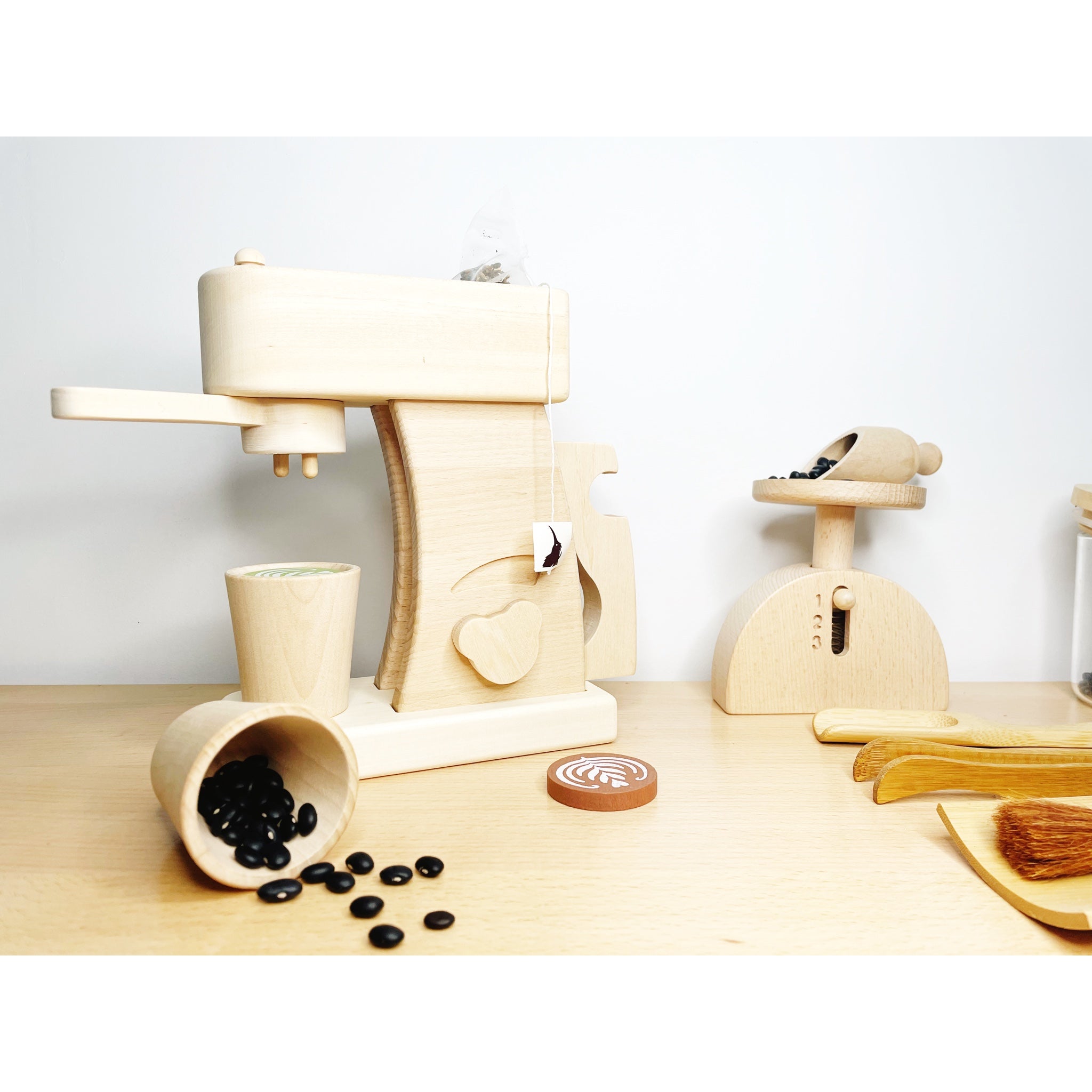 Handmade Wooden Coffee Machine Set