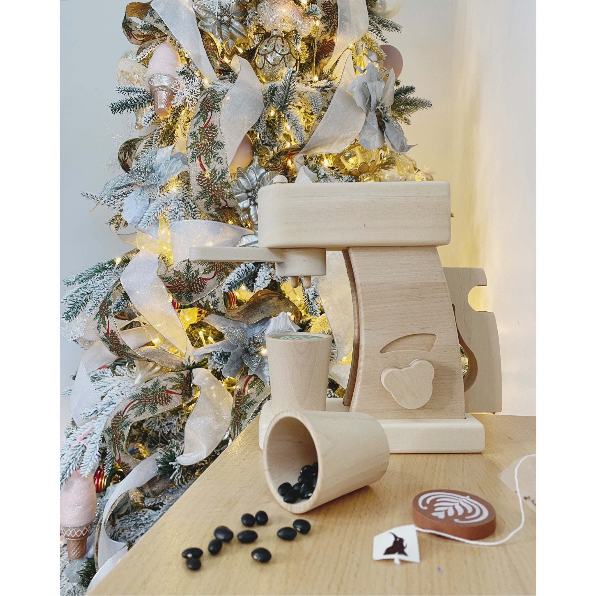 Handmade Wooden Coffee Machine Set