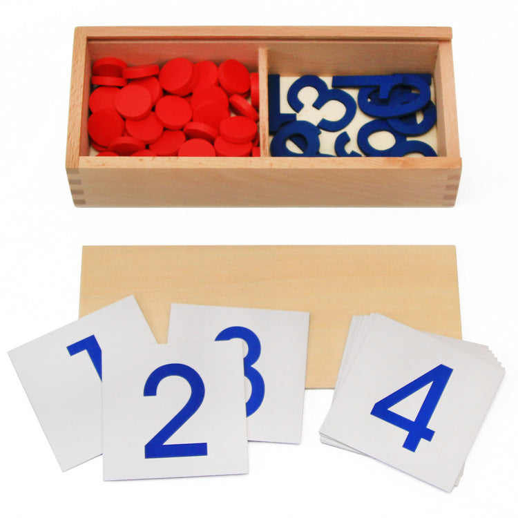 Montessori Wooden Box With Number Cards, Coins and Counters