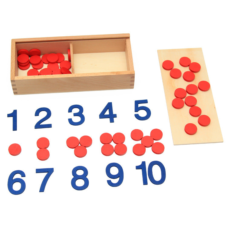 Montessori Wooden Box With Number Cards, Coins and Counters