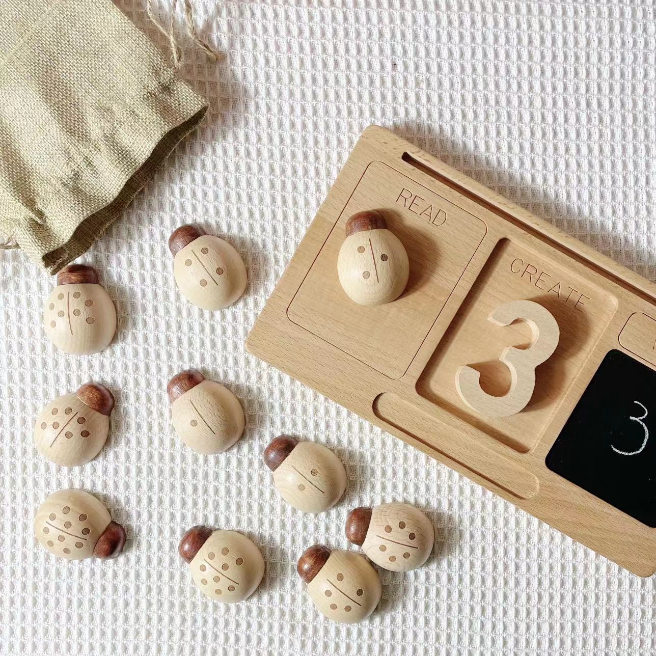 Super Cute!!! Natural Wooden Counting Numbers Ladybug Toys Number Learning Toy!