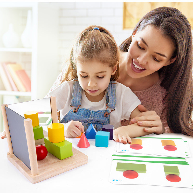 Montessori BASIC Geometric Shapes Mirror Board with Flash Cards