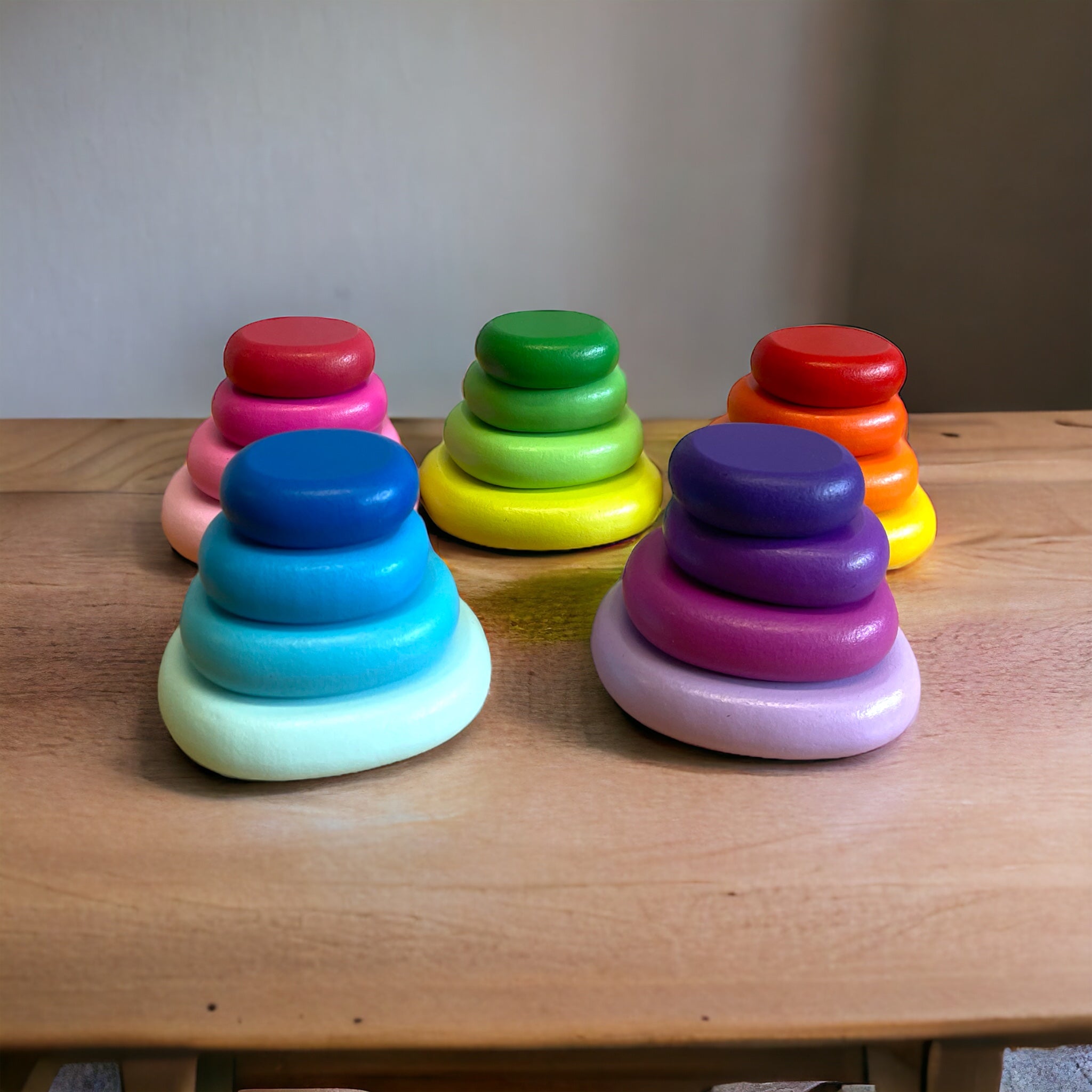 Rainbow Wooden Stacking Pebbles Balancing Stones Toy 20pc