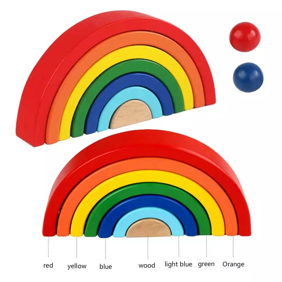 Rainbow Stacking Wooden Blocks - 7 Pieces