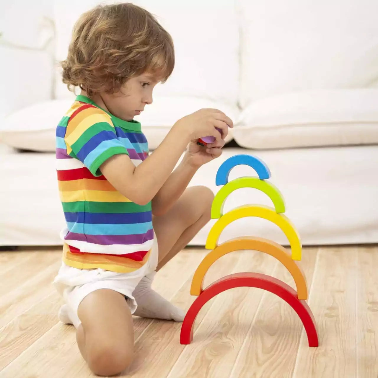 Rainbow Stacking Wooden Blocks - 7 Pieces