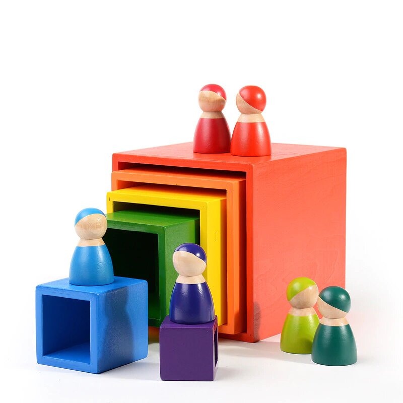 Wooden rainbow stacking boxes - Educational toy