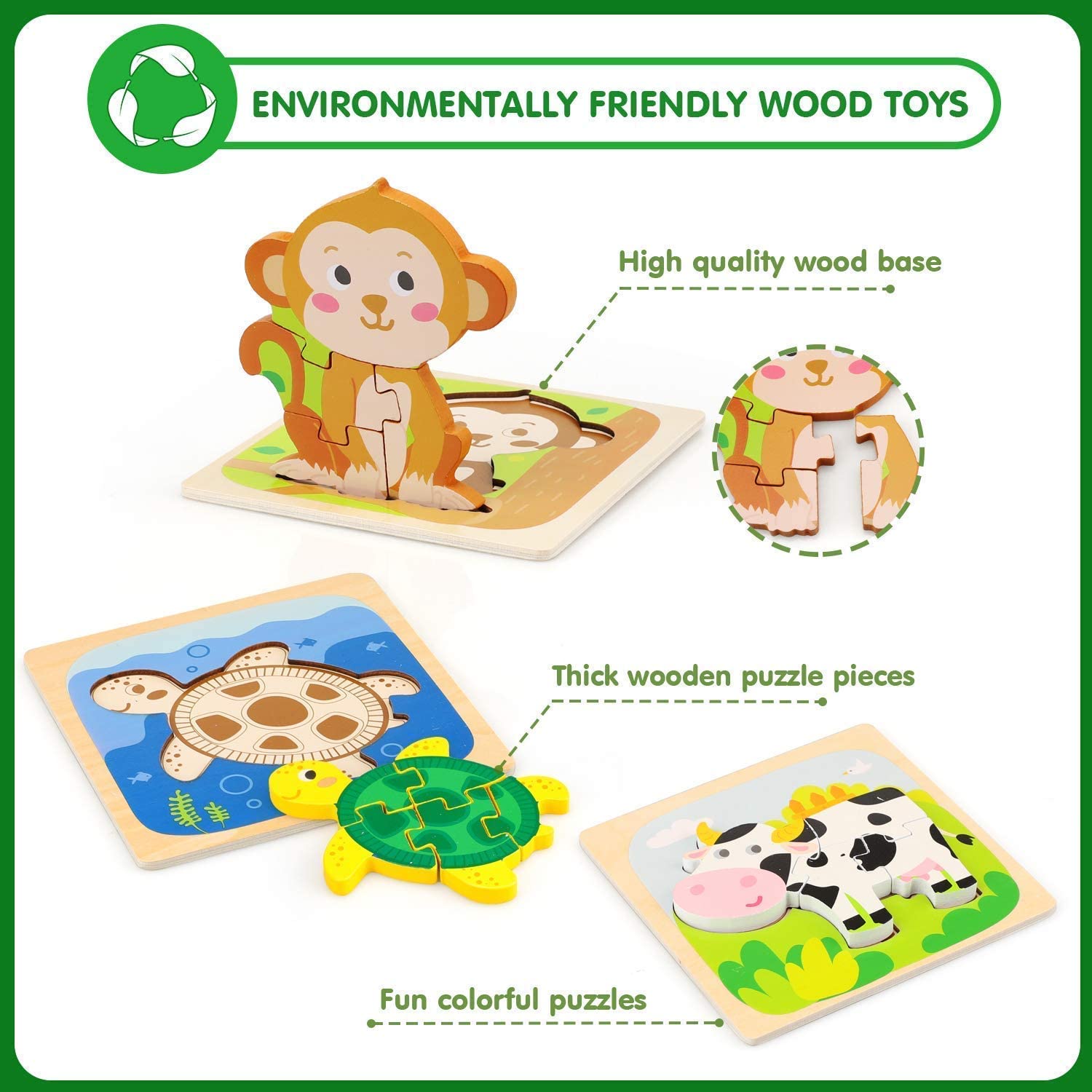 Puzzles en Bois Montessori pour Tout-petits Bébés 1 2 3+ Ans