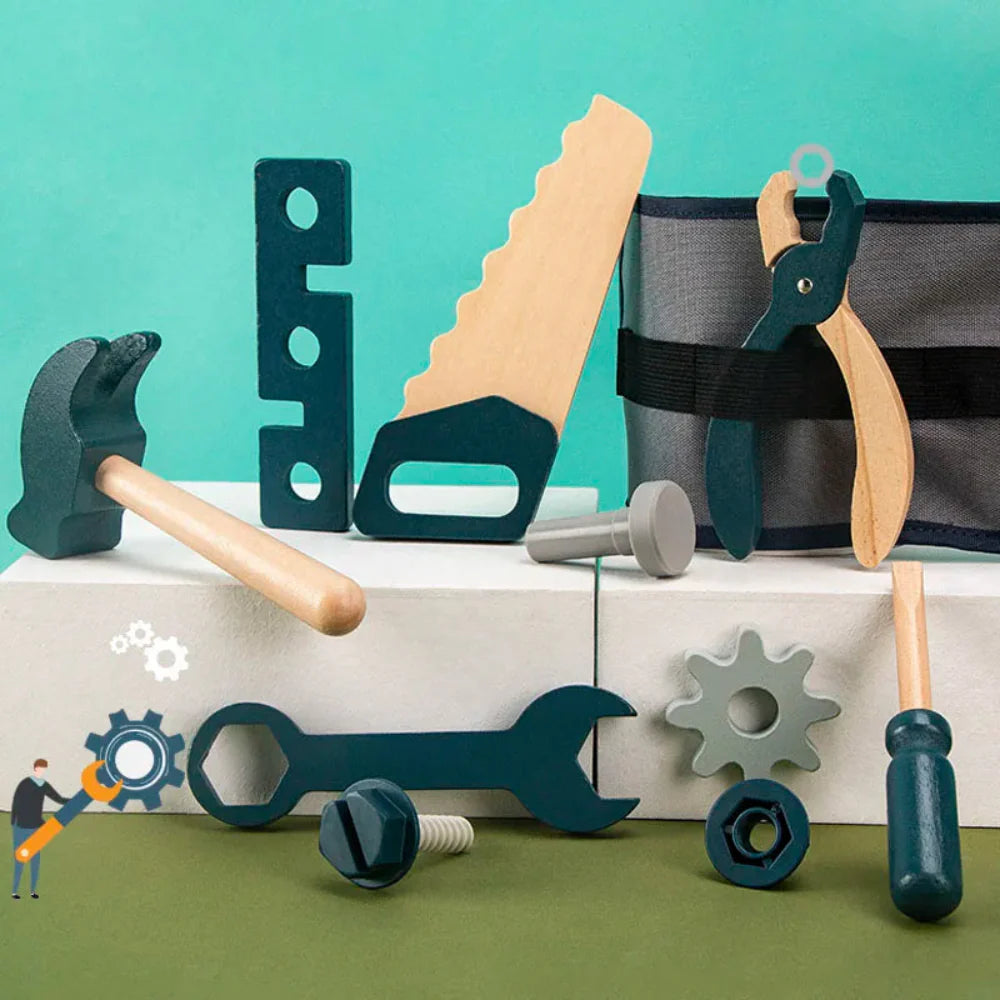 Fidtoy Trousse à outils pour enfants, jeu d'imitation, jouet STEM en bois de réparateur pour les tout-petits de 3 à 6 ans