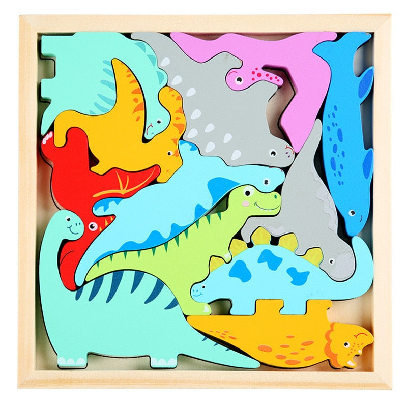 Wooden Dinosaur Puzzle Kids Dino Block Puzzle