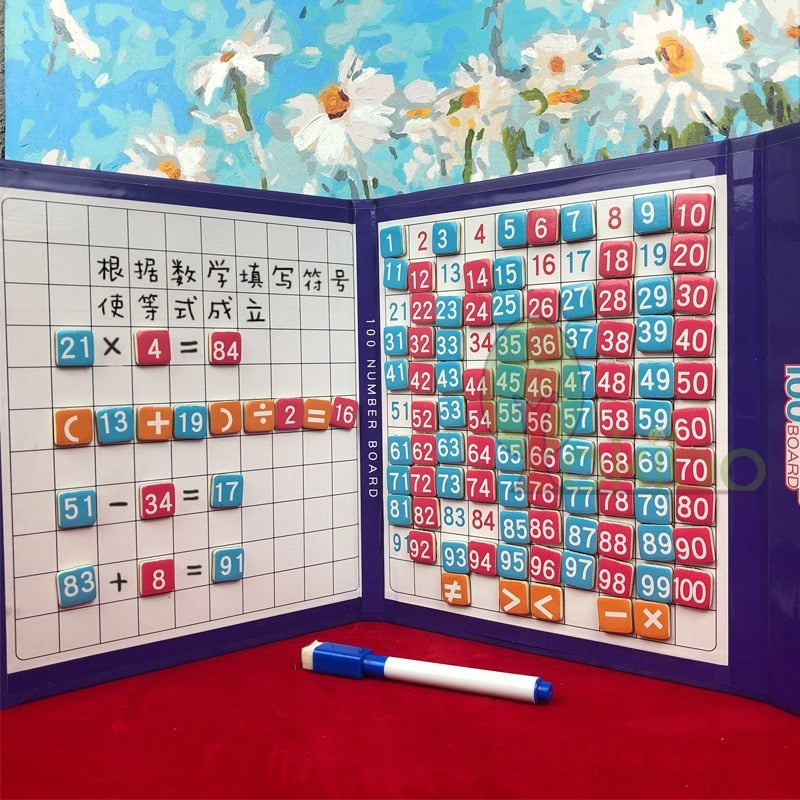 Book / Magnetic Board Montessori - Learn to Count from 1 to 100 and to Add or Subtract