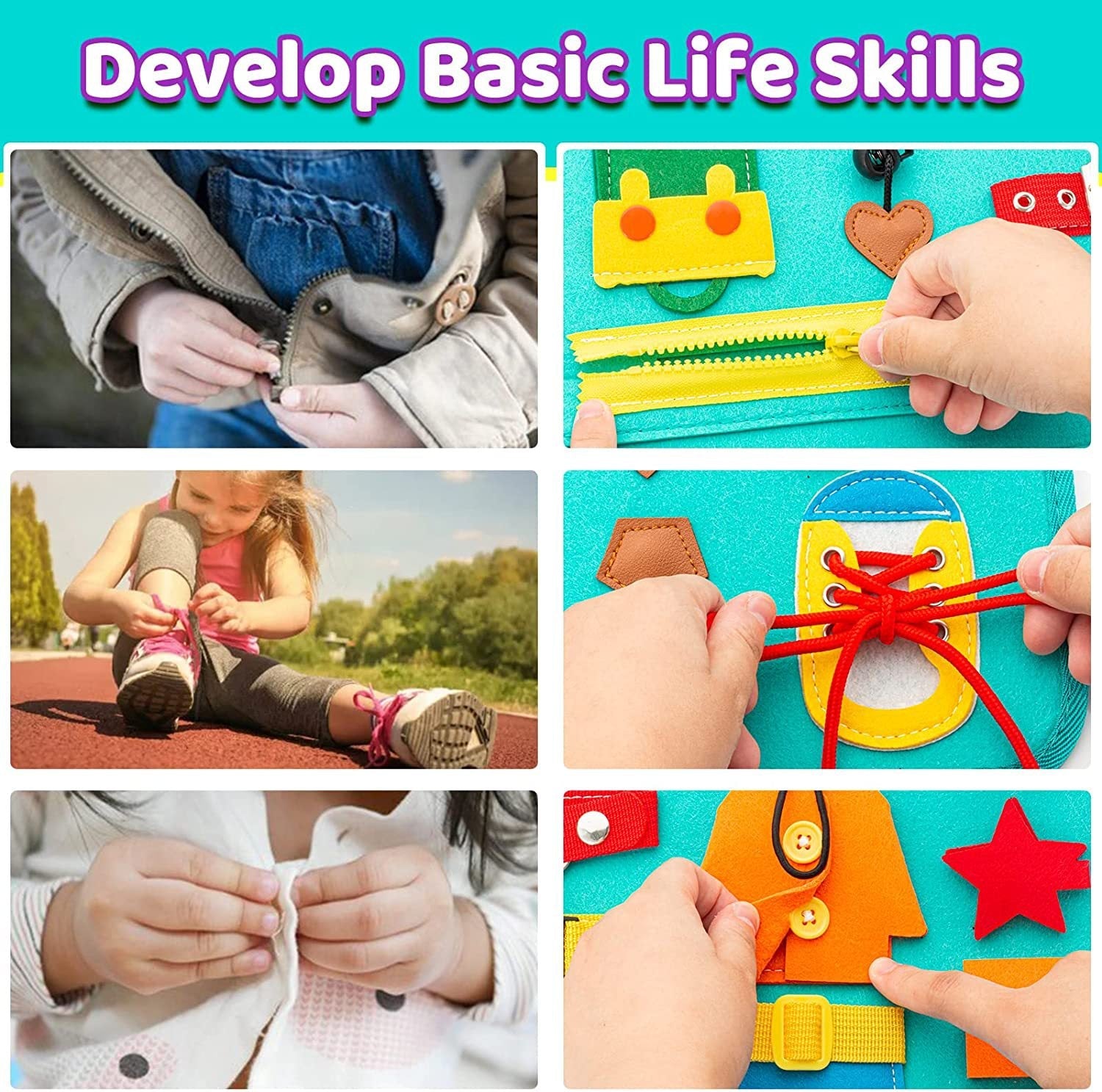 Montessori Portable Felt Busyboard Toddler Practical Life Skills ABC Calender Activity Toy