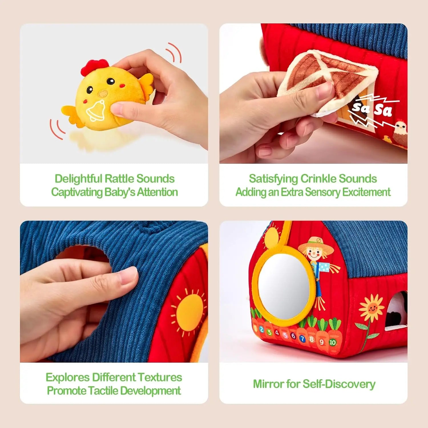 Fidtoy Plush Farm Set Baby Sensory Toy for 6-36 Months
