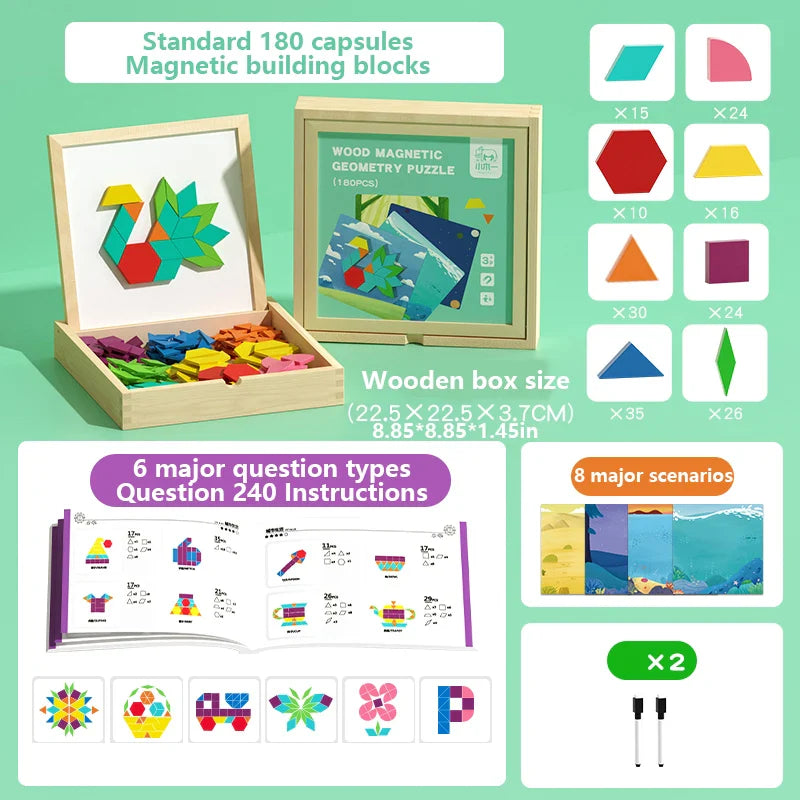 Fidtoy Wooden Magnetic Blocks - Creative Educational Toy for Kids