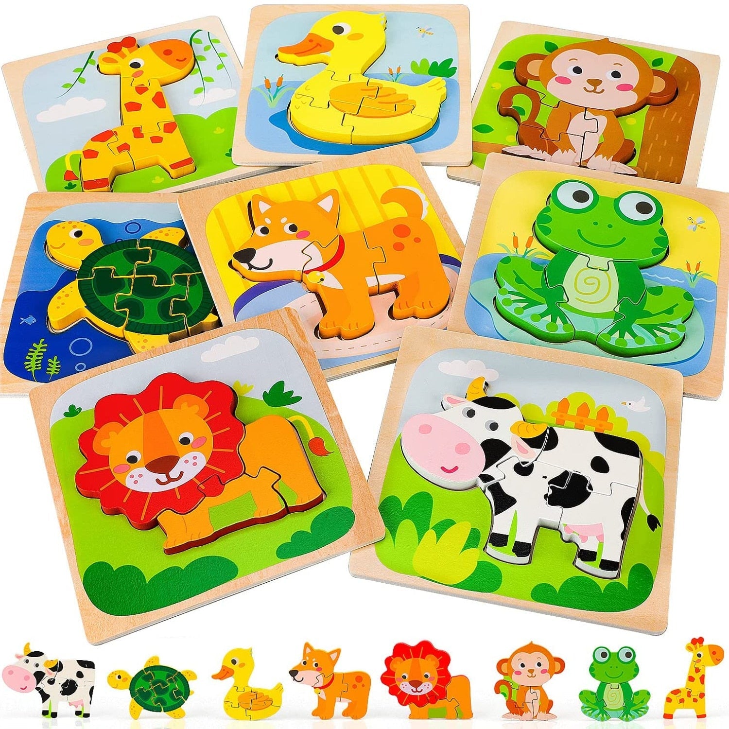 Puzzles en Bois Montessori pour Tout-petits Bébés 1 2 3+ Ans