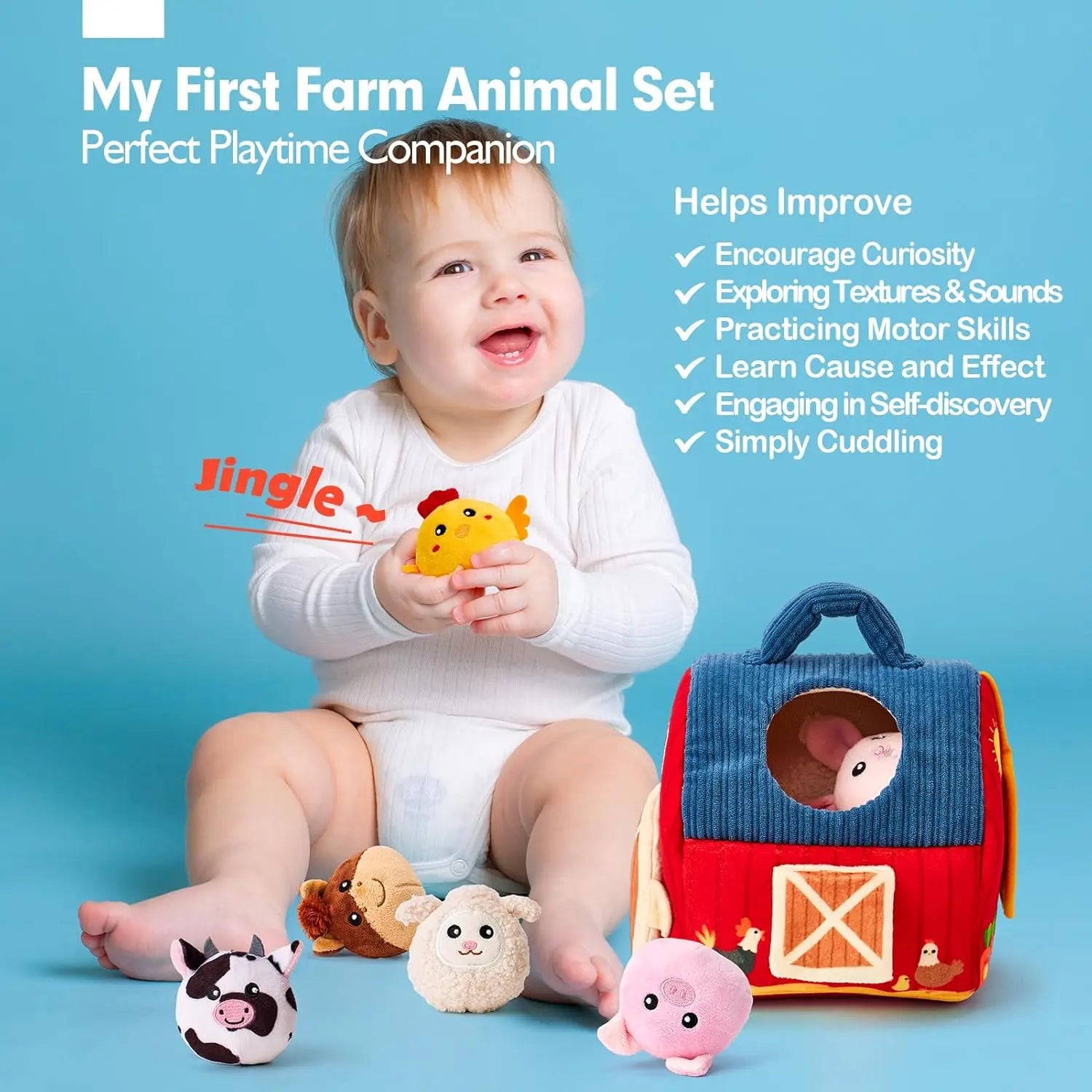 Fidtoy Plush Farm Set Baby Sensory Toy for 6-36 Months