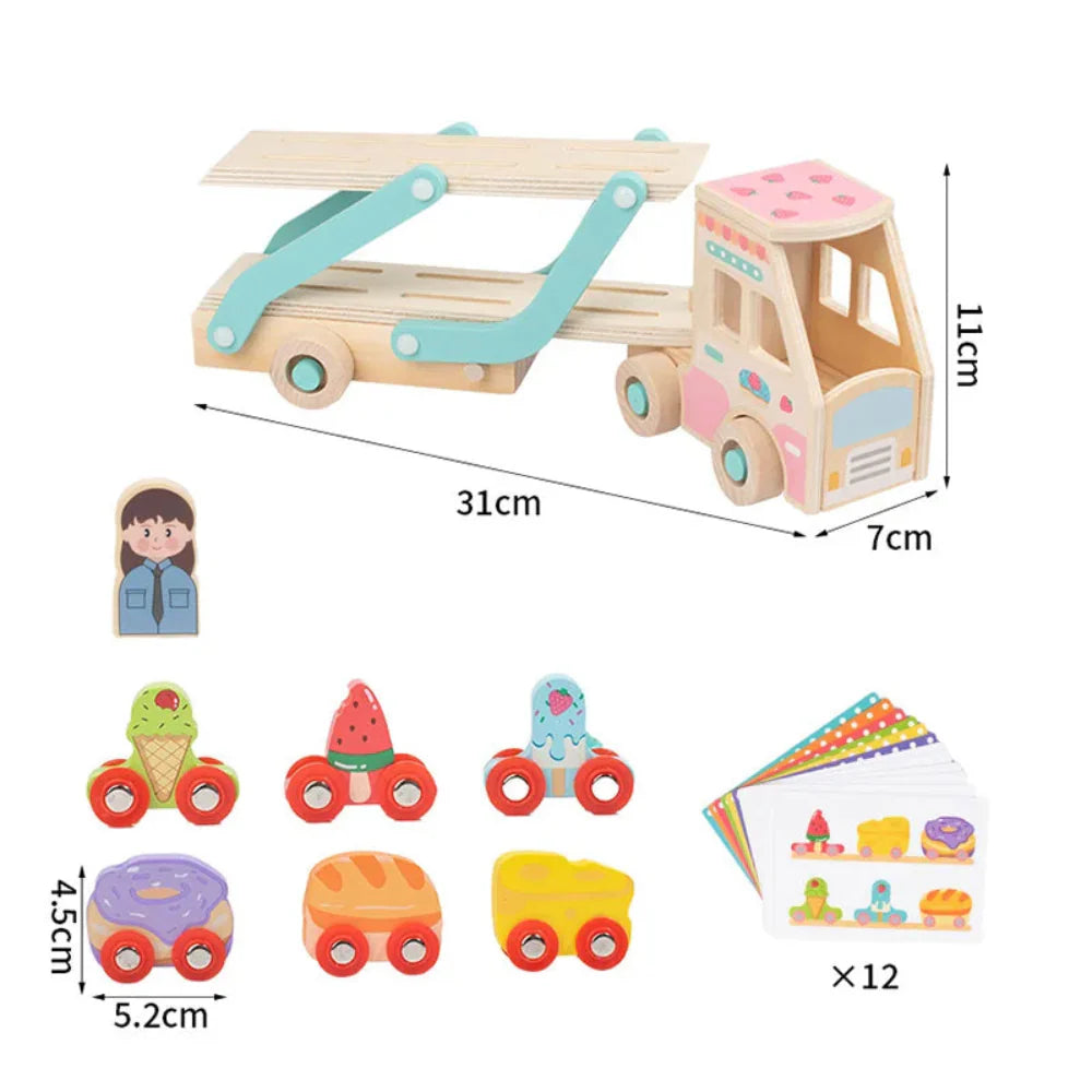 Fidtoy Wooden Tow Truck Toy for Toddlers Montessori Learning Toy with Animal Blocks for Fine Motor Skills and Creativity