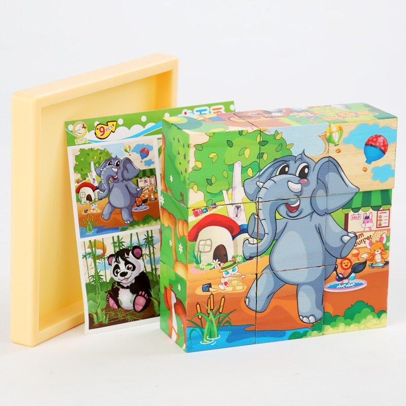 9 Pieces Six-sided 3D Cubes Jigsaw Puzzles (3-6 years old)