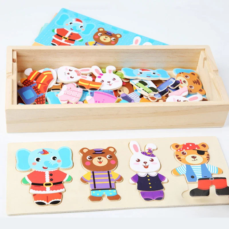Fidtoy Montessori Wooden Animal Jigsaw Puzzle Toys for Toddlers – Educational & Fun Learning