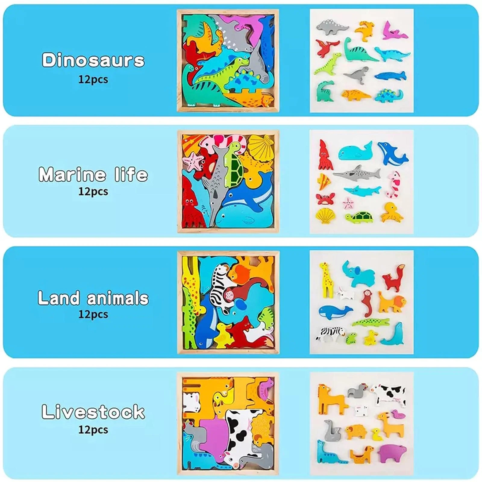 Wooden Dinosaur Puzzle Kids Dino Block Puzzle