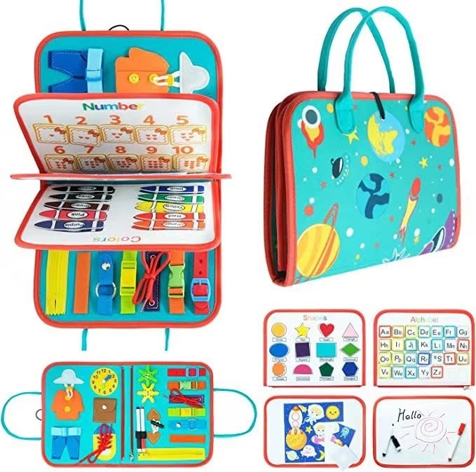 Fidtoy Busy Board para Niños Pequeños – Tablero de Actividades Sensoriales Portátil para Viajes y Aprendizaje
