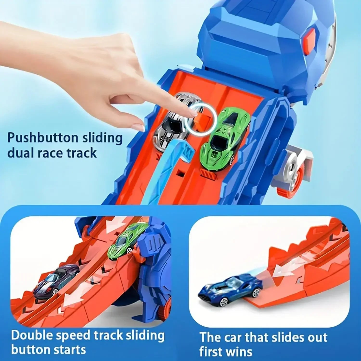 Dinosaur Toy Truck with Foldable Sliding Race Track