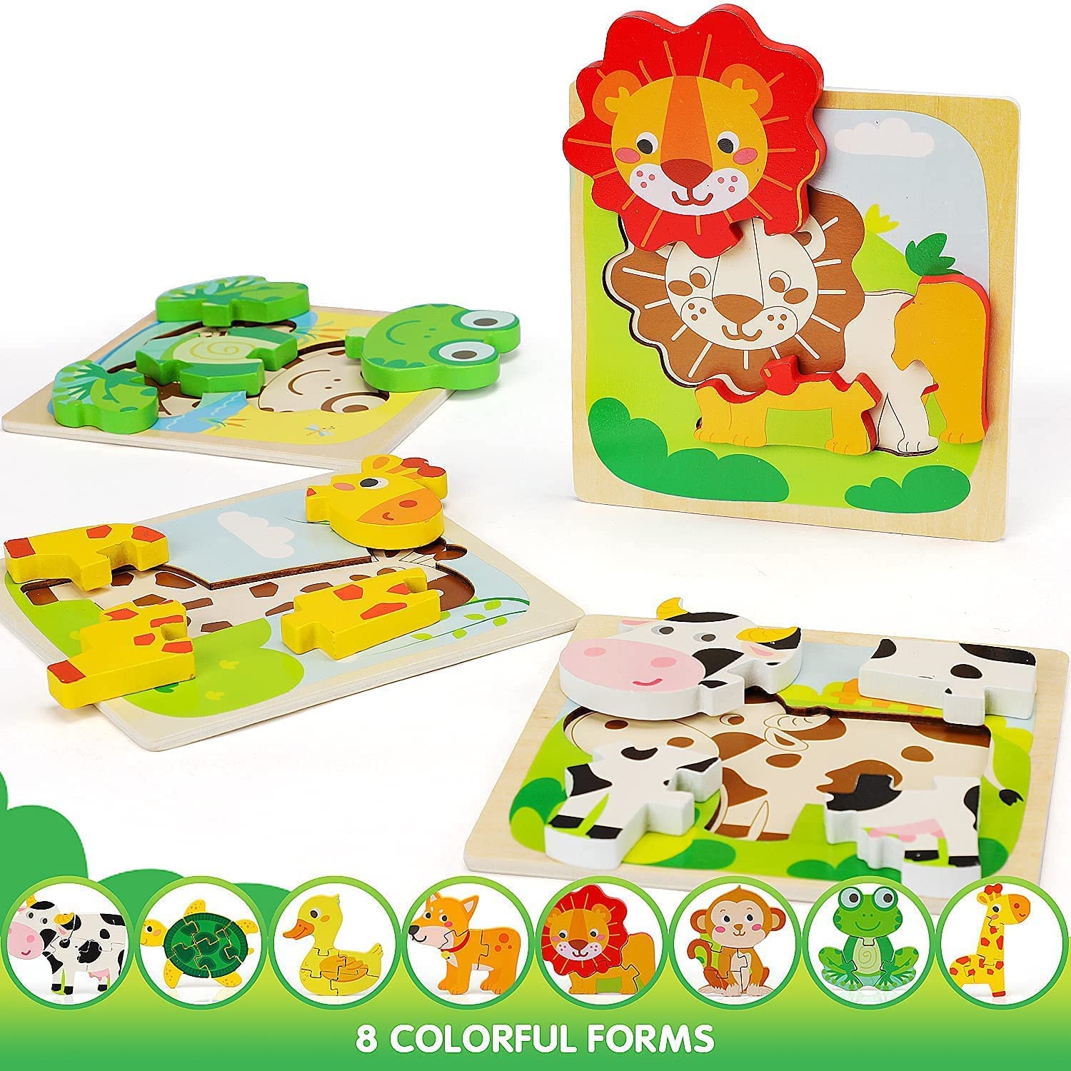 Puzzles en Bois Montessori pour Tout-petits Bébés 1 2 3+ Ans