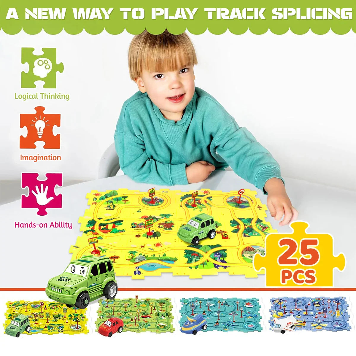 Sensory Montessori PuzzleRacer Mini Railroad Car Toy – Educational Toy for Motor Skills & Brain Development