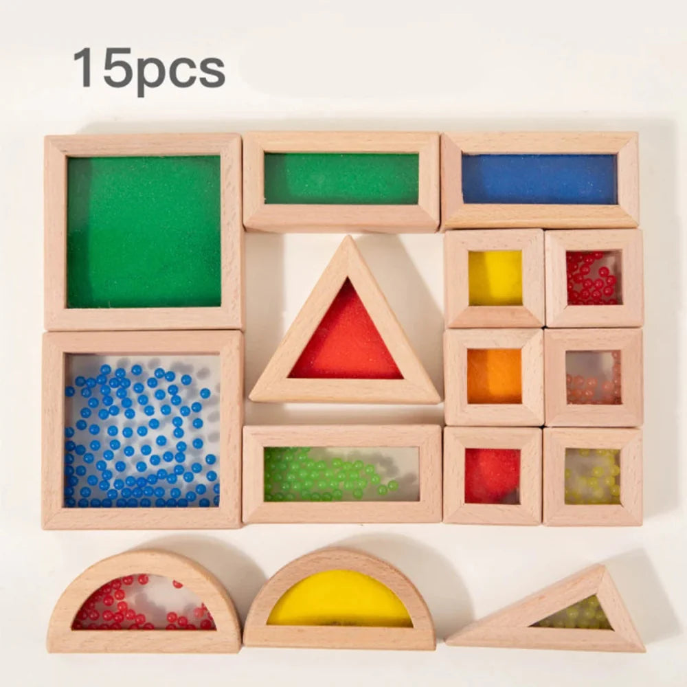 Fidtoy Wooden Transparent Acrylic Sensory Blocks | STEM Stacking & Learning Toy for Toddlers 3+