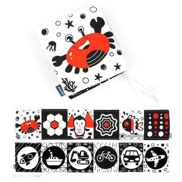 Fidtoy High Contrast Baby Cloth Book for Newborns – Montessori Black and White Sensory Tummy Time Toy Set for 0-6 Months