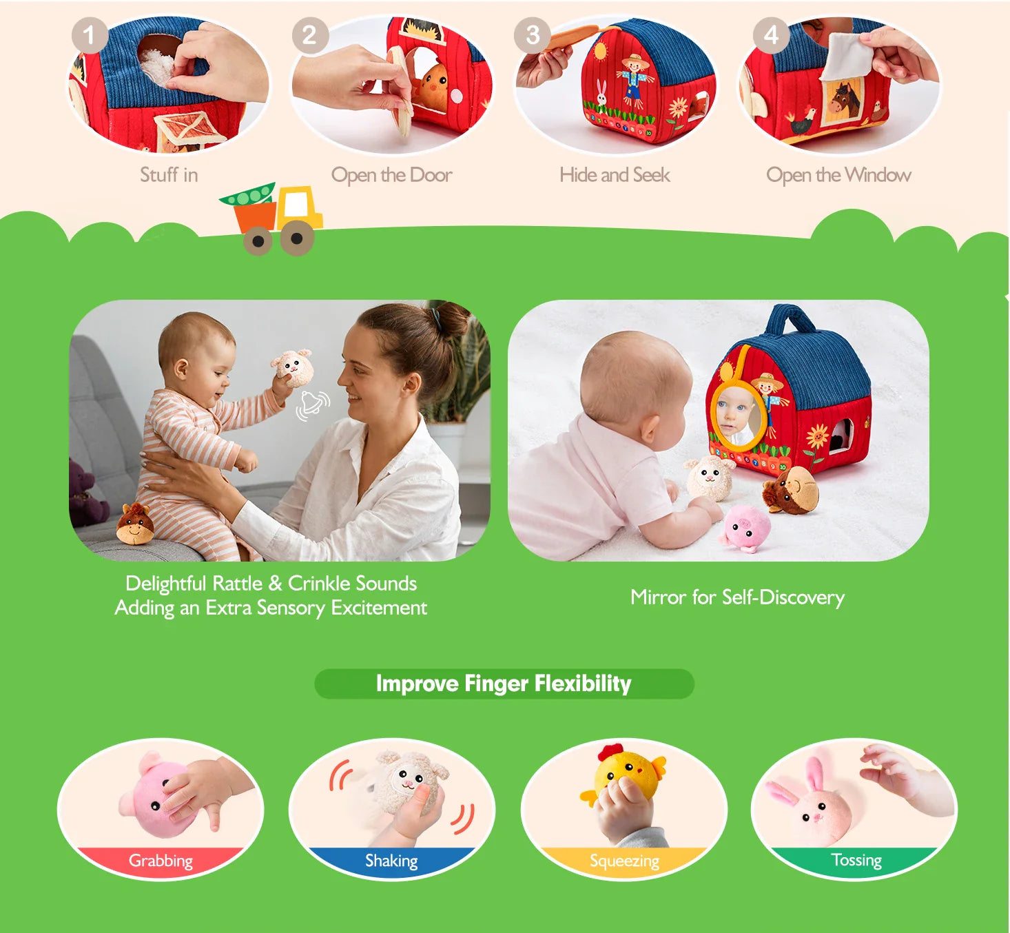 Fidtoy Plush Farm Set Baby Sensory Toy for 6-36 Months