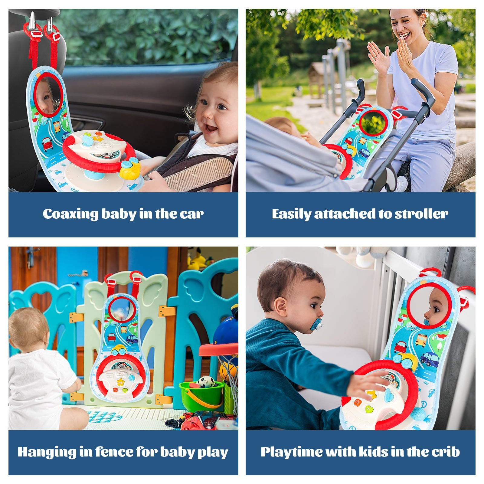 Pretend Simulated Driving Steering Wheel Toy Car Backseat Toys with Light and Music Early Educational Fun Gifts for Kids